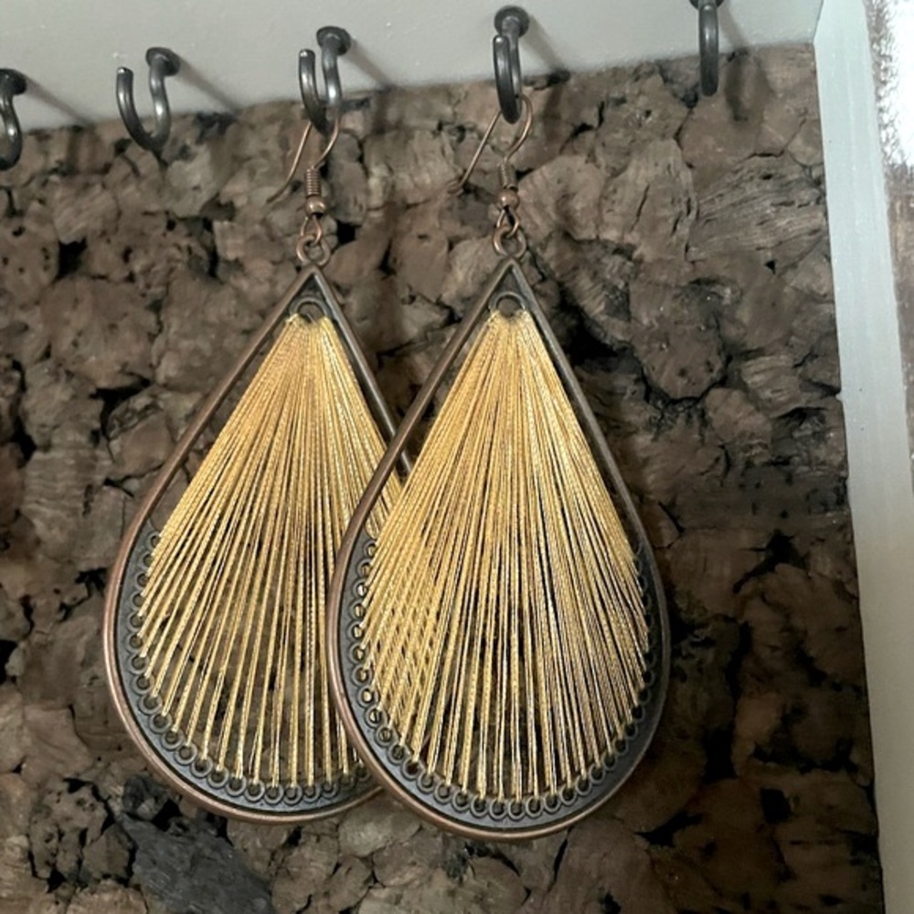 Large Gold Thread Teardrop Earring